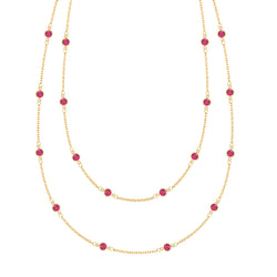 Bayberry Ruby Long Necklace in 14k Gold (July)