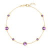 Bayberry Grand & Classic bracelet featuring 7 alternating 4 mm & 6 mm briolette amethysts bezel set in 14k gold - front view