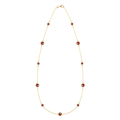 Bayberry Grand & Classic 14k yellow gold necklace featuring eleven alternating 4 mm and 6 mm briolette cut bezel set garnets