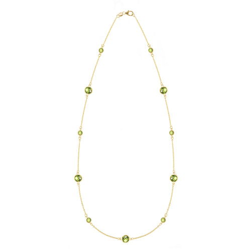 Bayberry Grand & Classic 14k yellow gold necklace featuring alternating 4 mm & 6 mm briolette cut bezel set peridots