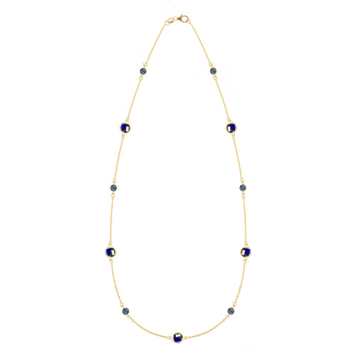 Bayberry Grand & Classic 14k yellow gold necklace featuring alternating 4 mm and 6 mm briolette cut bezel set sapphires