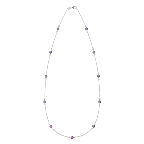 Bayberry 11 Amethyst Necklace in 14k Gold (February) - White Gold