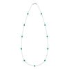 Bayberry 11 Birthstone necklace featuring eleven 4 mm briolette emeralds bezel set in 14k white gold