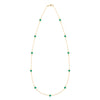 Bayberry 11 Birthstone necklace featuring eleven 4 mm briolette emeralds bezel set in 14k gold - front view