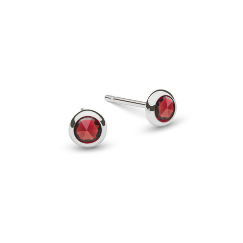 Petite Garnet Stud Earrings in 14k Gold (January) - White Gold