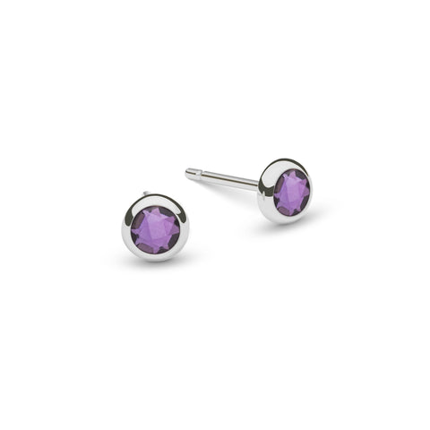 Petite Amethyst Stud Earrings in 14k Gold (February) - White Gold