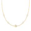 14k gold Classic necklace featuring four birthstones and one 1/4” flat disc engraved with the letter A - front view
