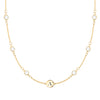 14k gold cable chain Classic necklace featuring six birthstones & one 1/4” flat disc engraved with the letter A - front view