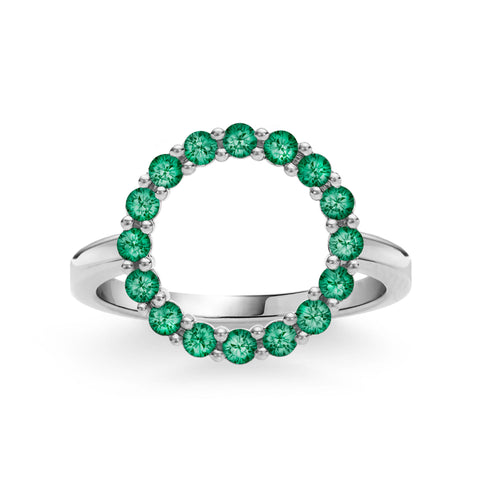 Rosecliff Circle Emerald Ring in 14k Gold (May) - White Gold