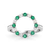 Rosecliff open circle ring featuring 16 alternating 2 mm faceted round cut emeralds and diamonds prong set in 14k white gold