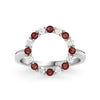 Rosecliff open circle ring featuring sixteen alternating 2 mm faceted garnets and diamonds prong set in 14k white gold