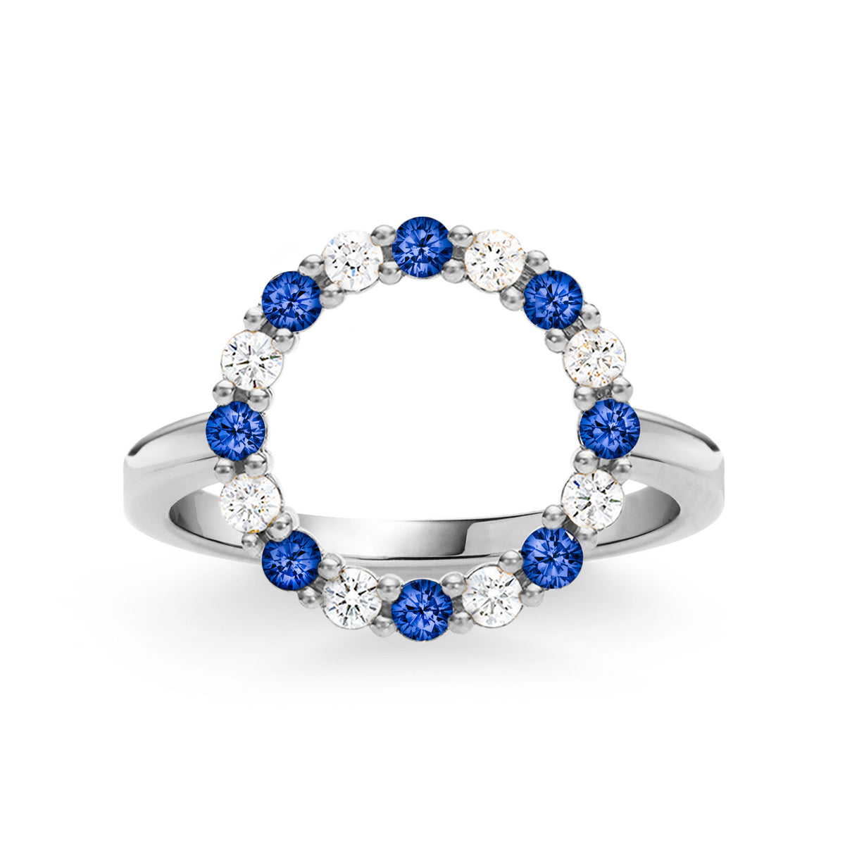 Sapphire Three Stone Emerald-cut Trellis ring - 14K White Gold |JewelsForMe