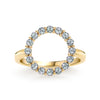 Rosecliff open circle ring featuring sixteen 2 mm faceted round cut alexandrites prong set in 14k yellow gold - front view