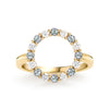 Rosecliff open circle ring featuring sixteen alternating 2 mm alexandrites and diamonds prong set in 14k gold - front view