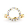 Rosecliff open circle ring featuring 16 alternating 2 mm round cut aquamarines & diamonds prong set in 14k gold - front view