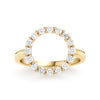 Rosecliff open circle ring featuring sixteen 2 mm faceted round cut diamonds prong set in 14k yellow gold - front view