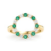 Rosecliff open circle ring featuring 16 alternating 2 mm round cut emeralds and diamonds prong set in 14k gold - front view