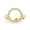 Rosecliff open circle ring featuring sixteen 2mm faceted round cut peridots prong set in 14k yellow gold - front view