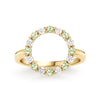 Rosecliff open circle ring featuring alternating sixteen 2 mm peridots and diamonds prong set in 14k gold - front view