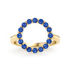 Rosecliff open circle ring featuring sixteen 2 mm faceted round cut sapphires prong set in 14k yellow gold - front view