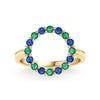 Rosecliff open circle ring featuring alternating 2 mm sapphires and emeralds prong set in 14k yellow gold - front view