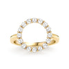 Rosecliff open circle ring featuring sixteen 2 mm faceted round cut white topaz prong set in 14k yellow gold - front view