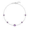 Grand & Classic bracelet featuring one 6 mm and four 4 mm Amethysts bezel set in 14k white gold