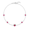 Grand & Classic bracelet featuring one 6 mm and four 4 mm Rubies bezel set in 14k white gold