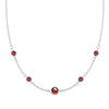 Grand & Classic necklace featuring one 6 mm and four 4 mm Garnets bezel set in 14k white gold