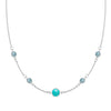 Grand & Classic necklace featuring one 6 mm Turquoise and four 4 mm Nantucket Blue Topaz bezel set in 14k white gold