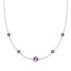 Grand & Classic necklace featuring one 6 mm and four 4 mm Amethysts bezel set in 14k white gold