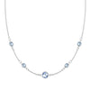 Grand & Classic necklace featuring one 6 mm and four 4 mm Aquamarines bezel set in 14k white gold