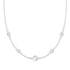 Grand & Classic necklace featuring one 6 mm and four 4 mm White Topaz bezel set in 14k white gold