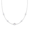 Grand & Classic necklace featuring one 6 mm and four 4 mm Moonstones bezel set in 14k white gold