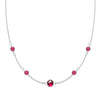 Grand & Classic necklace featuring one 6 mm and four 4 mm Rubies bezel set in 14k white gold