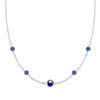 Grand & Classic necklace featuring one 6 mm and four 4 mm Sapphires bezel set in 14k white gold