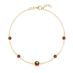 1 Grand & 4  Petite Garnet Bracelet in 14k Gold (January)