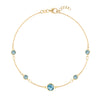 Grand & Classic bracelet featuring one 6 mm and four 4 mm Nantucket Blue Topaz bezel set in 14k yellow gold - front view