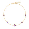 Grand & Classic bracelet featuring one 6 mm and four 4 mm Amethysts bezel set in 14k yellow gold - front view
