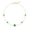 Grand & Classic bracelet featuring one 6 mm and four 4 mm Emeralds bezel set in 14k yellow gold - front view