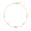 Grand & Classic bracelet featuring one 6 mm and four 4 mm Moonstones bezel set in 14k yellow gold - front view