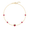 Grand & Classic bracelet featuring one 6 mm and four 4 mm Rubies bezel set in 14k yellow gold - front view