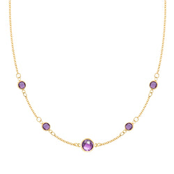 1 Grand & 4 Classic Amethyst Necklace in 14k Gold (February)