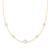 Grand & Classic necklace featuring one 6 mm and four 4 mm White Topaz bezel set in 14k yellow gold - front view