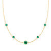 Grand & Classic necklace featuring one 6 mm and four 4 mm Emeralds bezel set in 14k yellow gold - front view