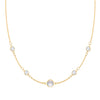 Grand & Classic necklace featuring one 6 mm and four 4 mm Moonstones bezel set in 14k yellow gold - front view