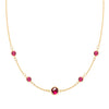 Grand & Classic necklace featuring one 6 mm and four 4 mm Rubies bezel set in 14k yellow gold - front view