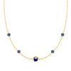 Grand & Classic necklace featuring one 6 mm and four 4 mm Sapphires bezel set in 14k yellow gold - front view