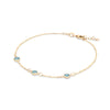 Bayberry cable chain birthstone bracelet featuring three 4 mm Nantucket blue topaz bezel set in 14k gold - angled view
