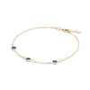 Bayberry 1.17 mm cable chain birthstone bracelet featuring three 4 mm briolette sapphires bezel set in 14k gold - angled view